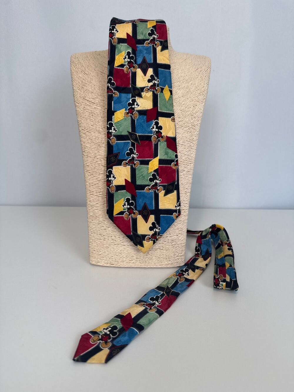 Mickey & Co Mens Disney Atlas Design Silk Tie Mickey Mouse Multicolor Whimsical